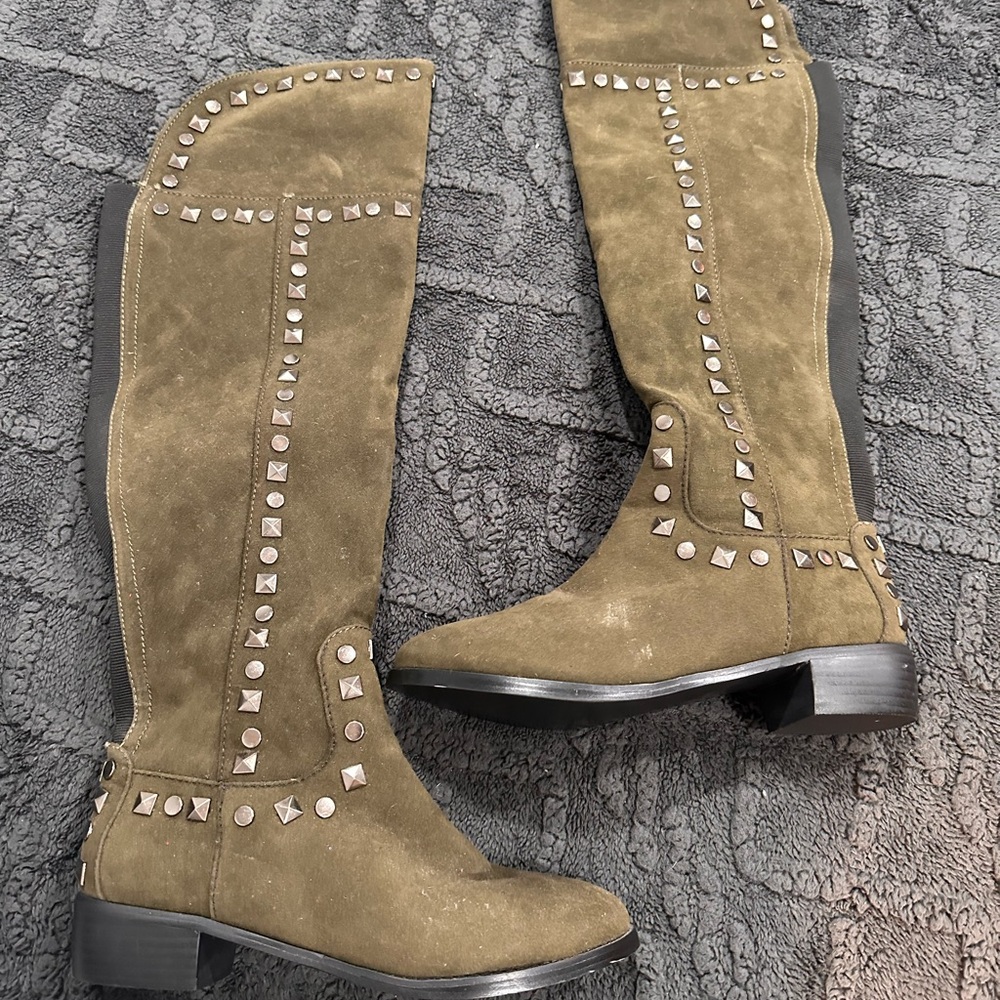 Studded Knee-High Boots - Tan